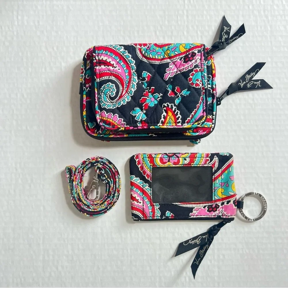 Vera Bradley Parison Paisley Crossbody Lanier Set Vibrant Colors Black
